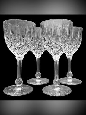 Vintage 1980s Cristal D'Arques - Durand Faceted Crystal Cordial Glasses Set (4)